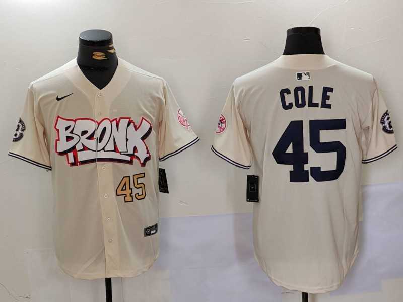 Mens New York Yankees #45 Gerrit Cole Cream Limited Stitched Baseball Jerseys